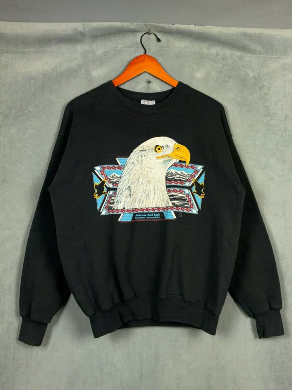 Vintage Lee American Bald Eagle Sweatshirt Mens Size Large Black Faded Biker USA
